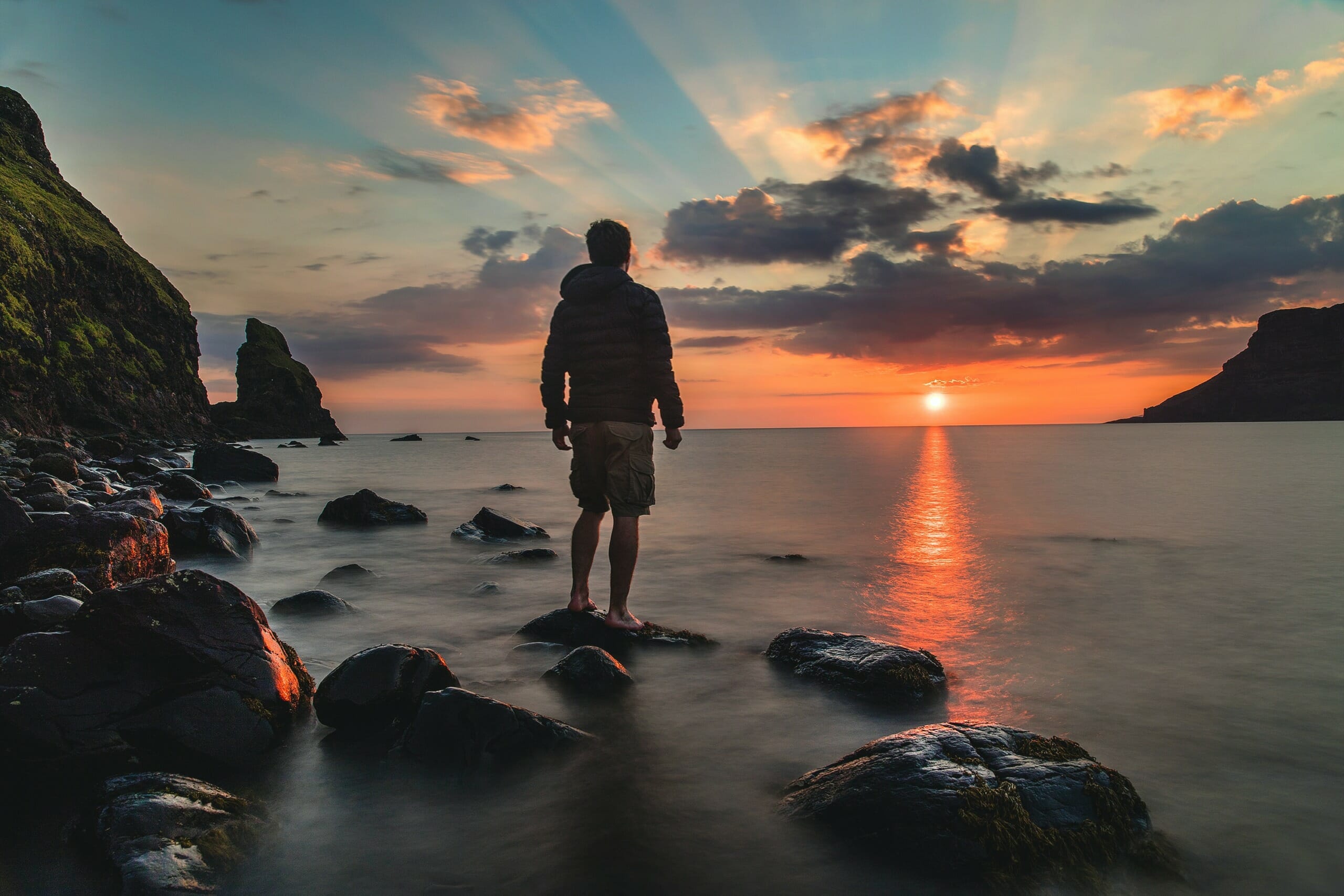 Man Sunset Over Ocean